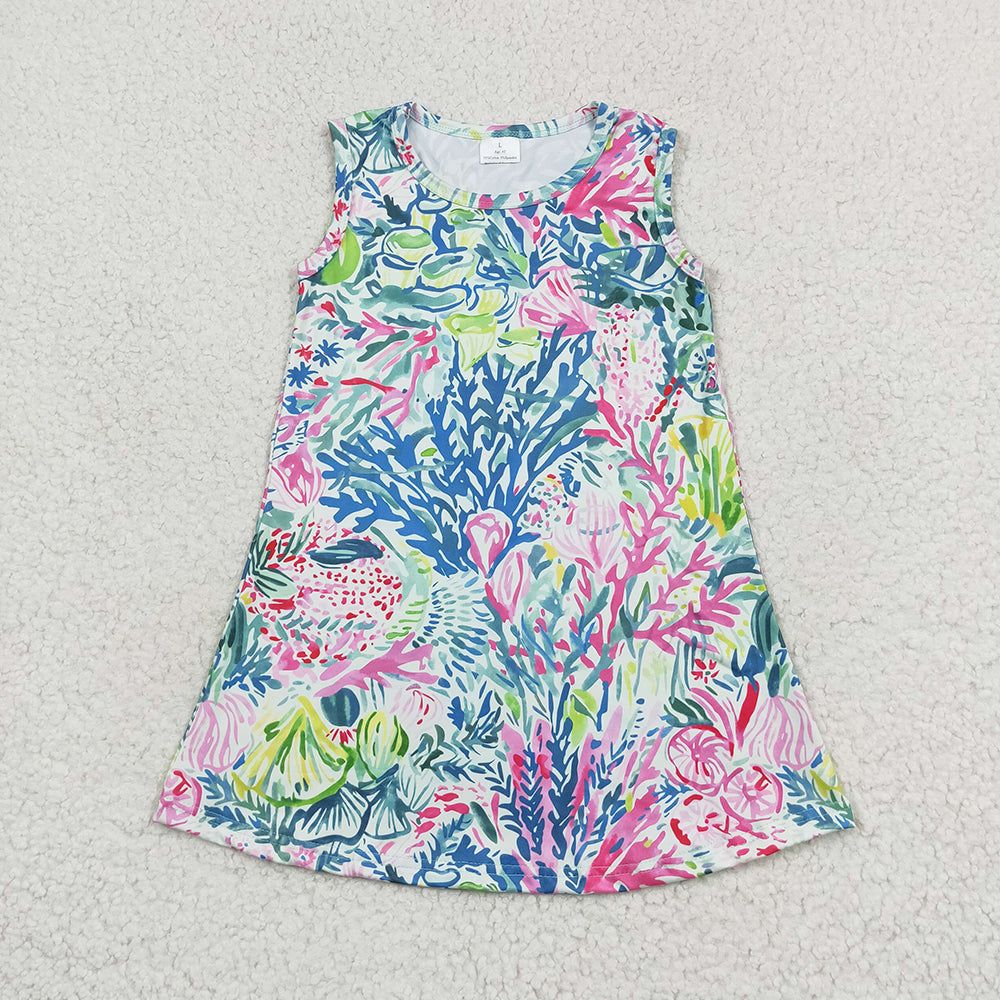 Baby Girl Flower Fish Boats Summer Sibling Knee Length Dress RTS