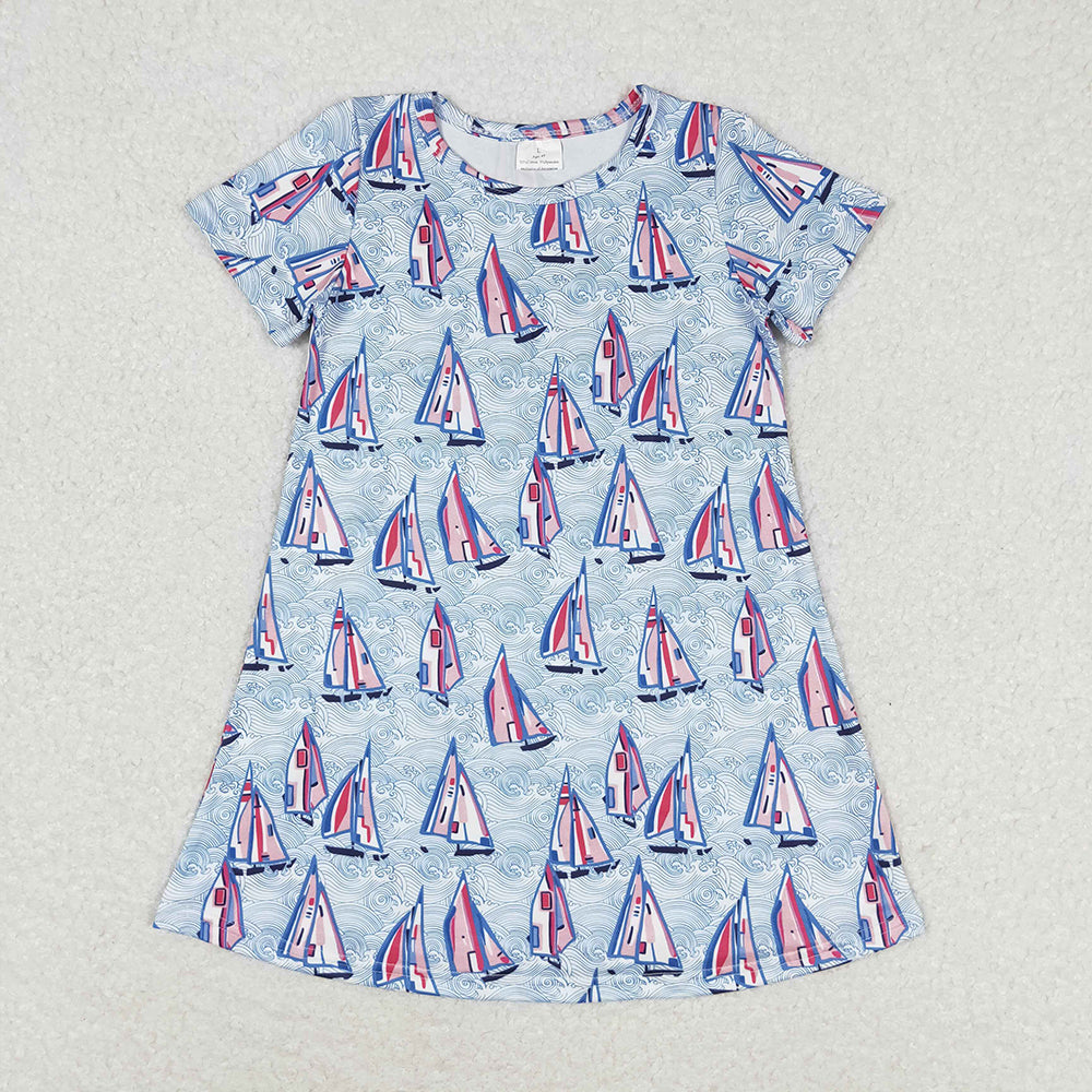 Baby Girl Flower Fish Boats Summer Sibling Knee Length Dress RTS