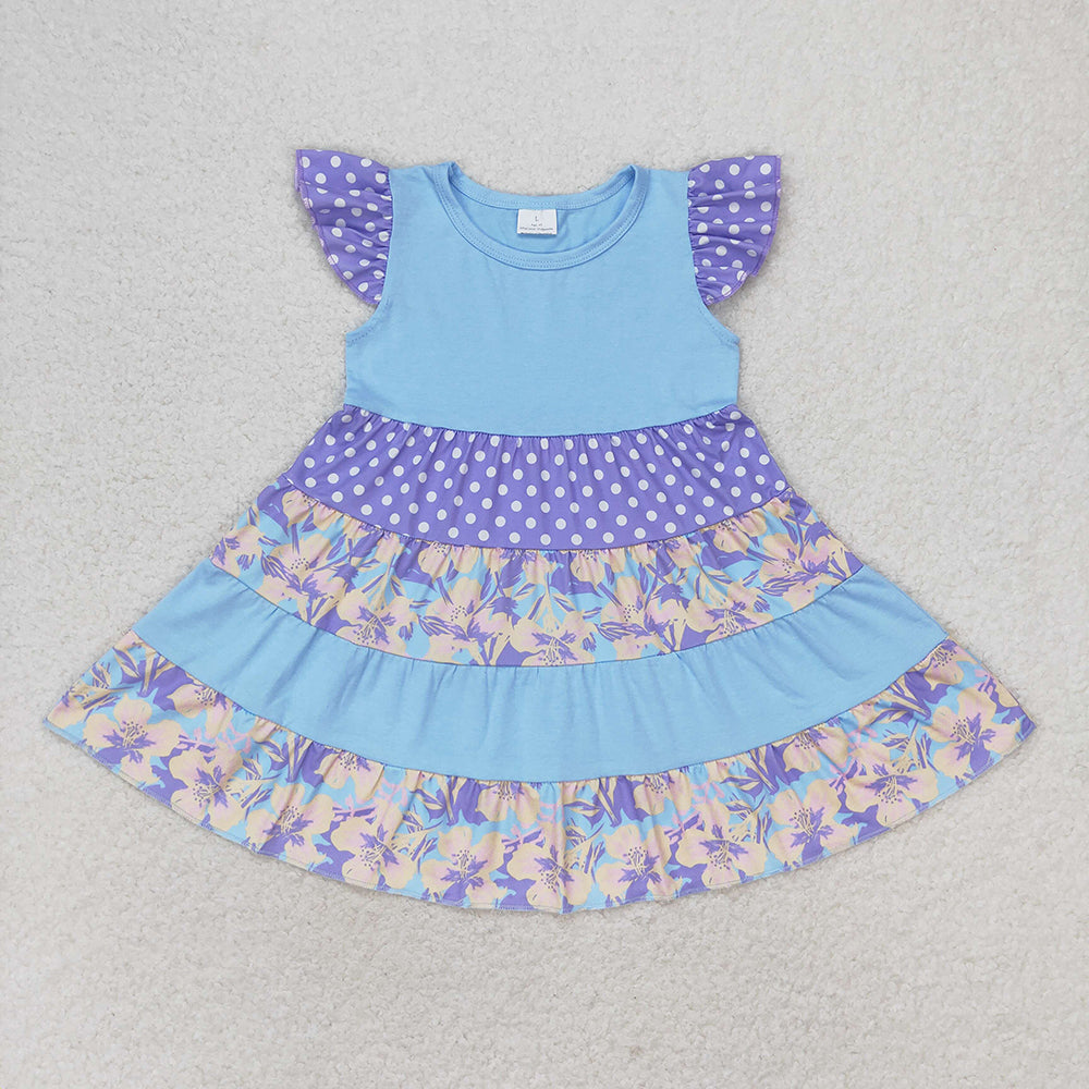 Baby Girl Short Sleeves Flower Sibling Summer Knee Length Dress RTS
