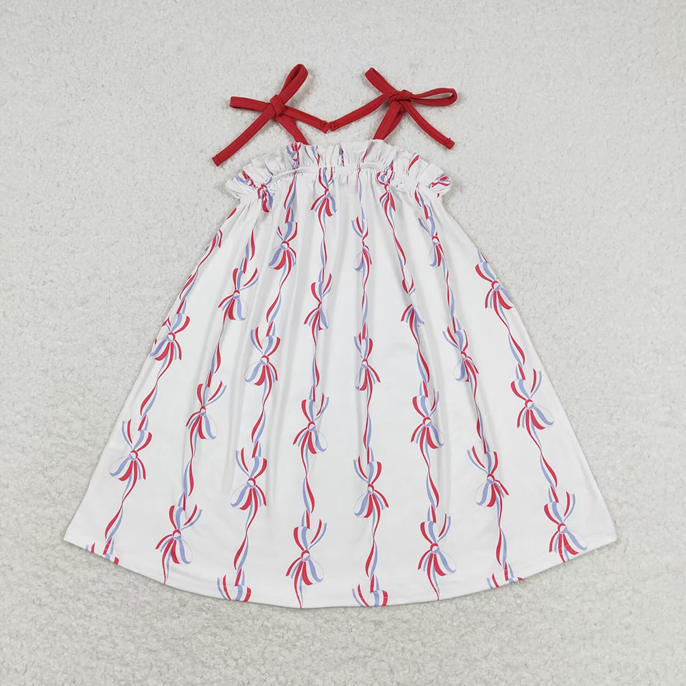 Baby Girl Short Sleeves Stars 4th Of July Sibling Knee Length Dress RTS