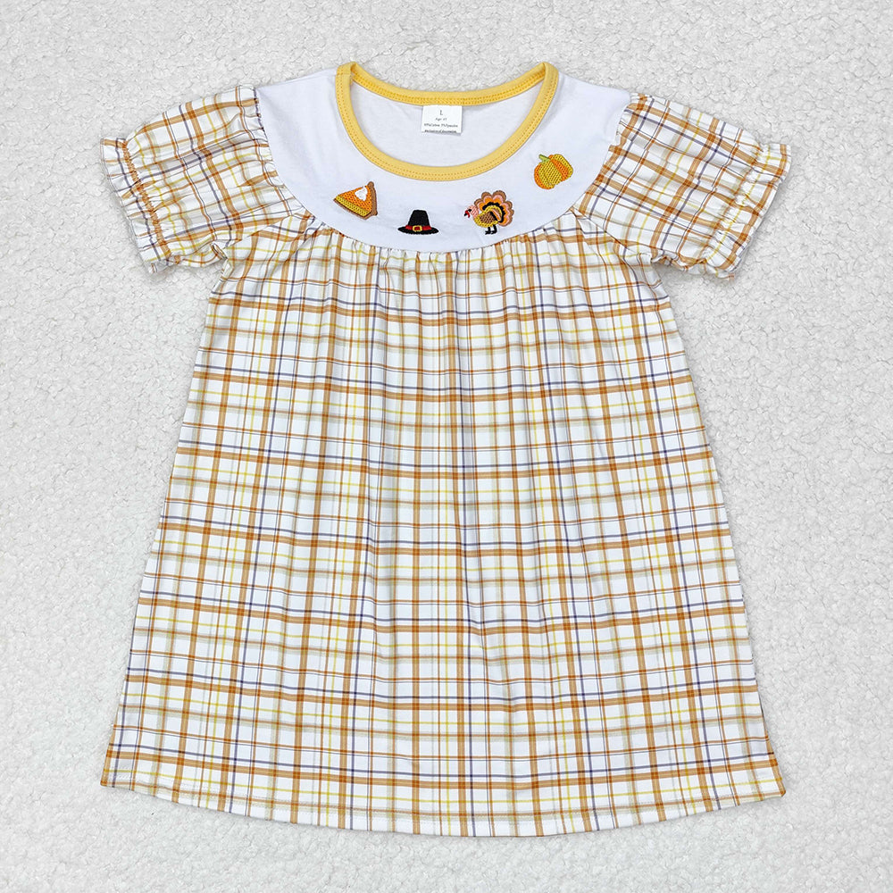 Baby Boy Girl Thanksgiving Embroidery turkey Sibling Romper Dress Set