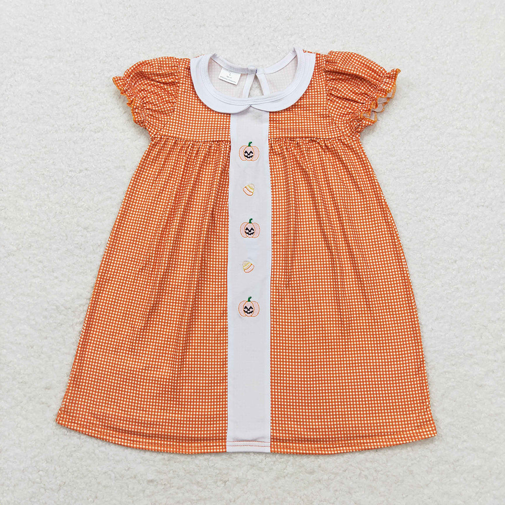 Baby Girl Halloween Embroidery Pumpkin Candy Sibling Romper Dress