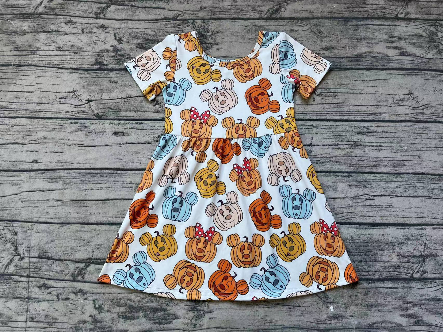 Baby Girl Short Sleeves Halloween Mouse Pumpkin Knee Length Dress