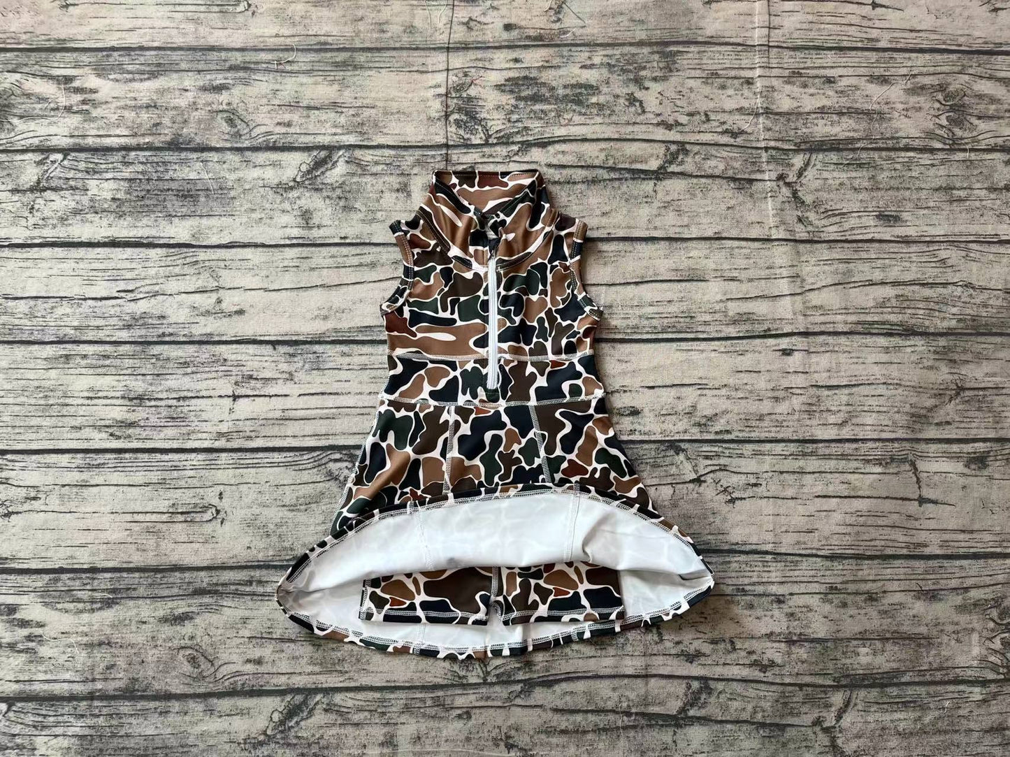 Baby Girl Yoga Sleeveless Brown Camo Sports Dress With Shorts