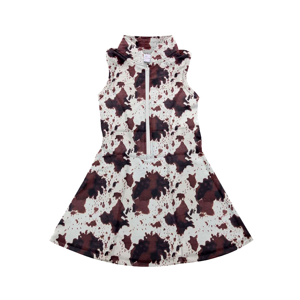 Pre-order Baby Girl Sleeveless Western Cow Print Sports Dress With Shorts