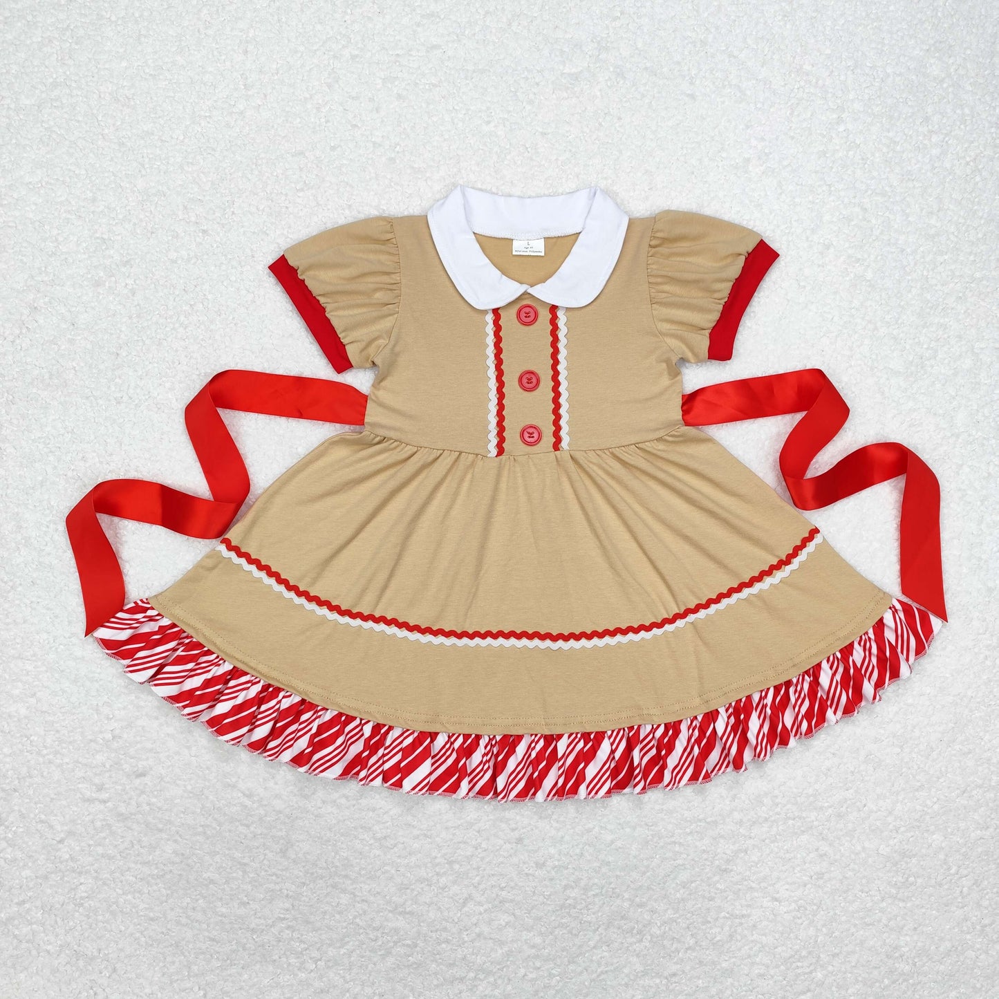 Sibling Baby Girls Kids Candy Cane Christmas Ruffle Knee Length Dresses RTS