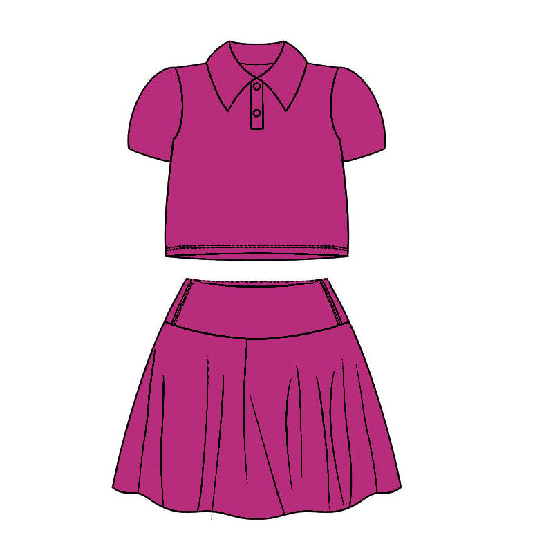 Pre-order Baby Girl Dark Purple Buttons Shirt Skirt Sports Set