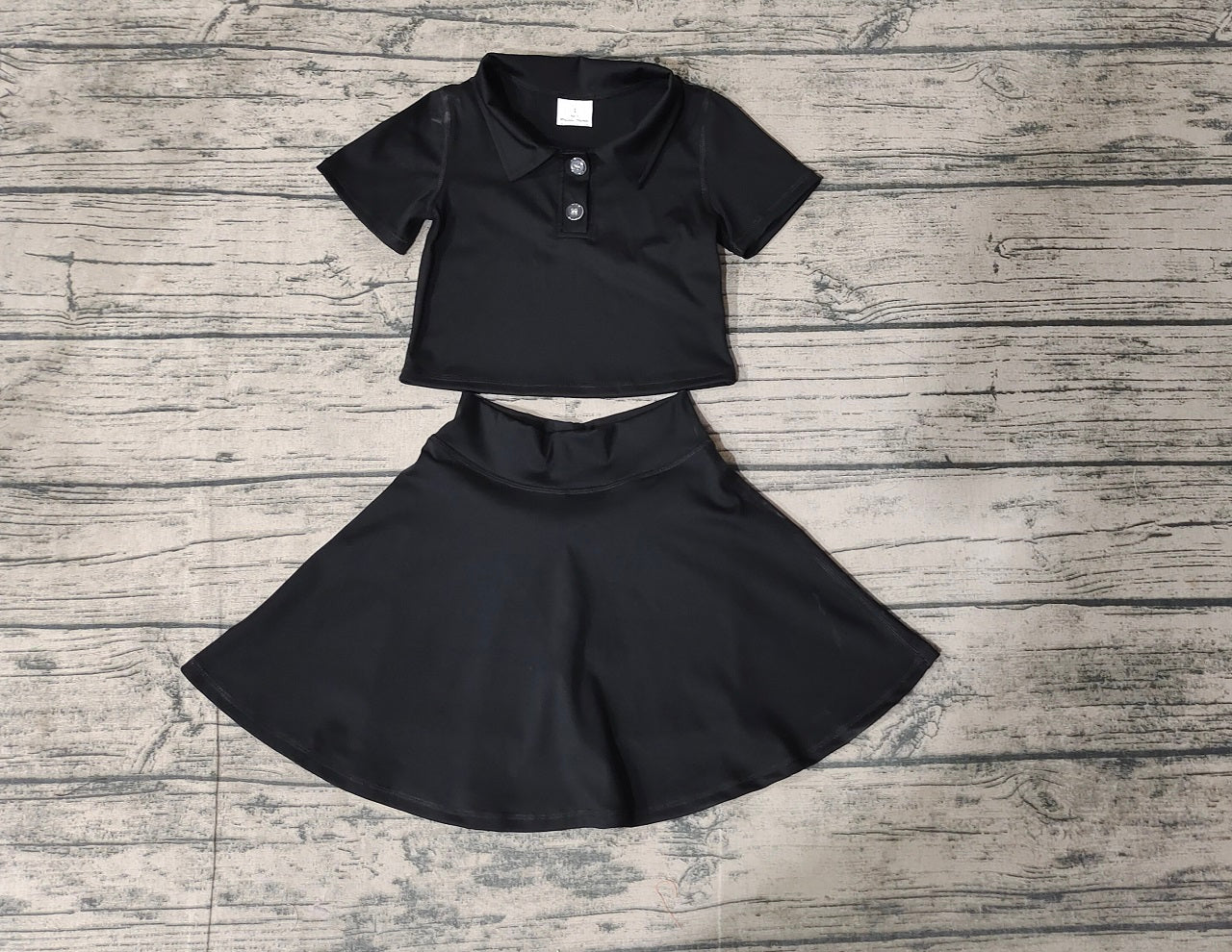 Baby Girl Short Sleeves Black Buttons Shirt Skirt Sports Yoga Set