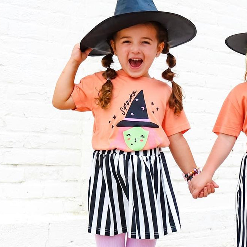 Pre-order Baby Girl Halloween Shirt Black Stripes Skirt Set