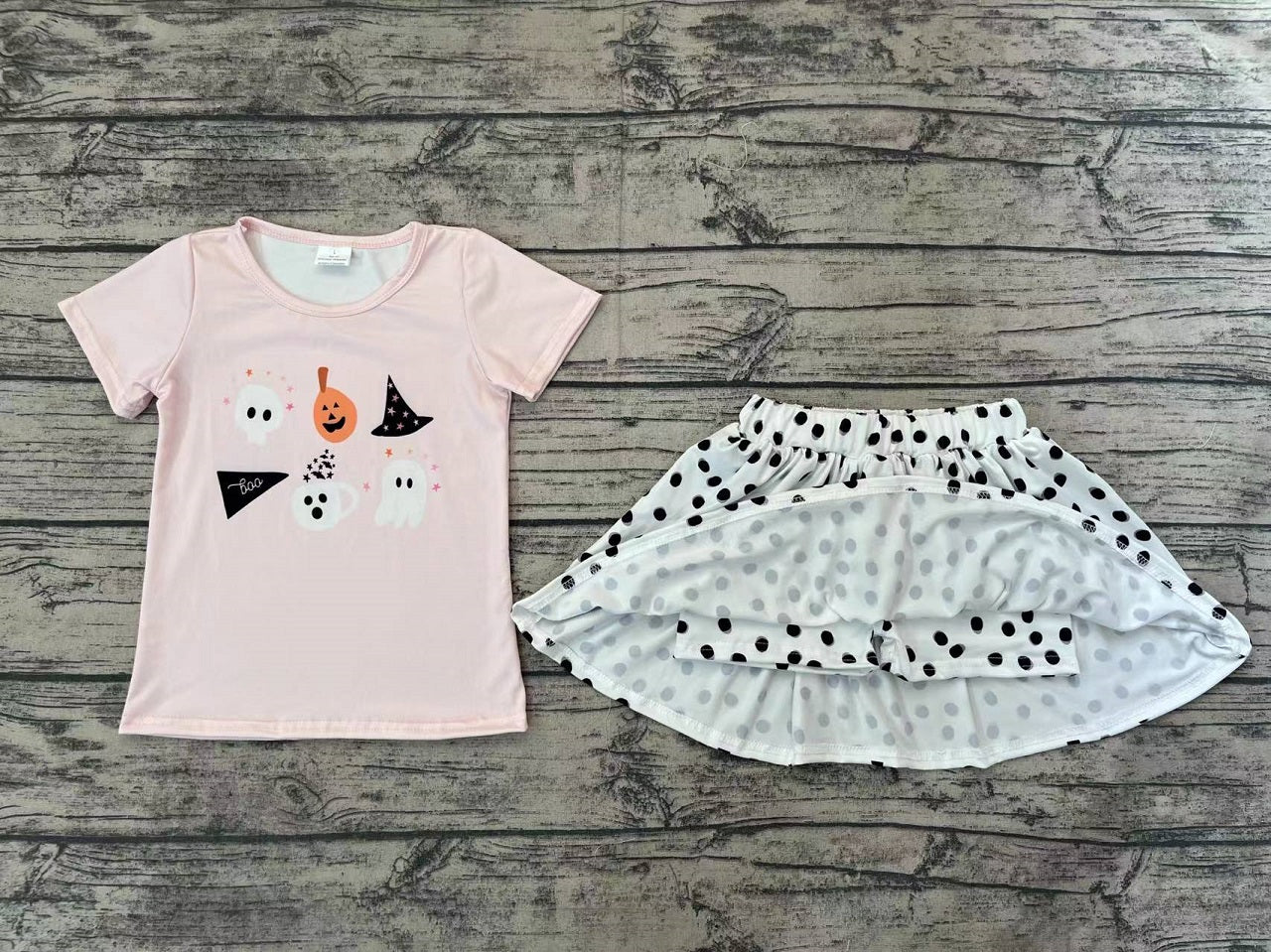 Baby Girl Halloween Short Sleeves Pumpkin Shirt Skirt With Shorts Set