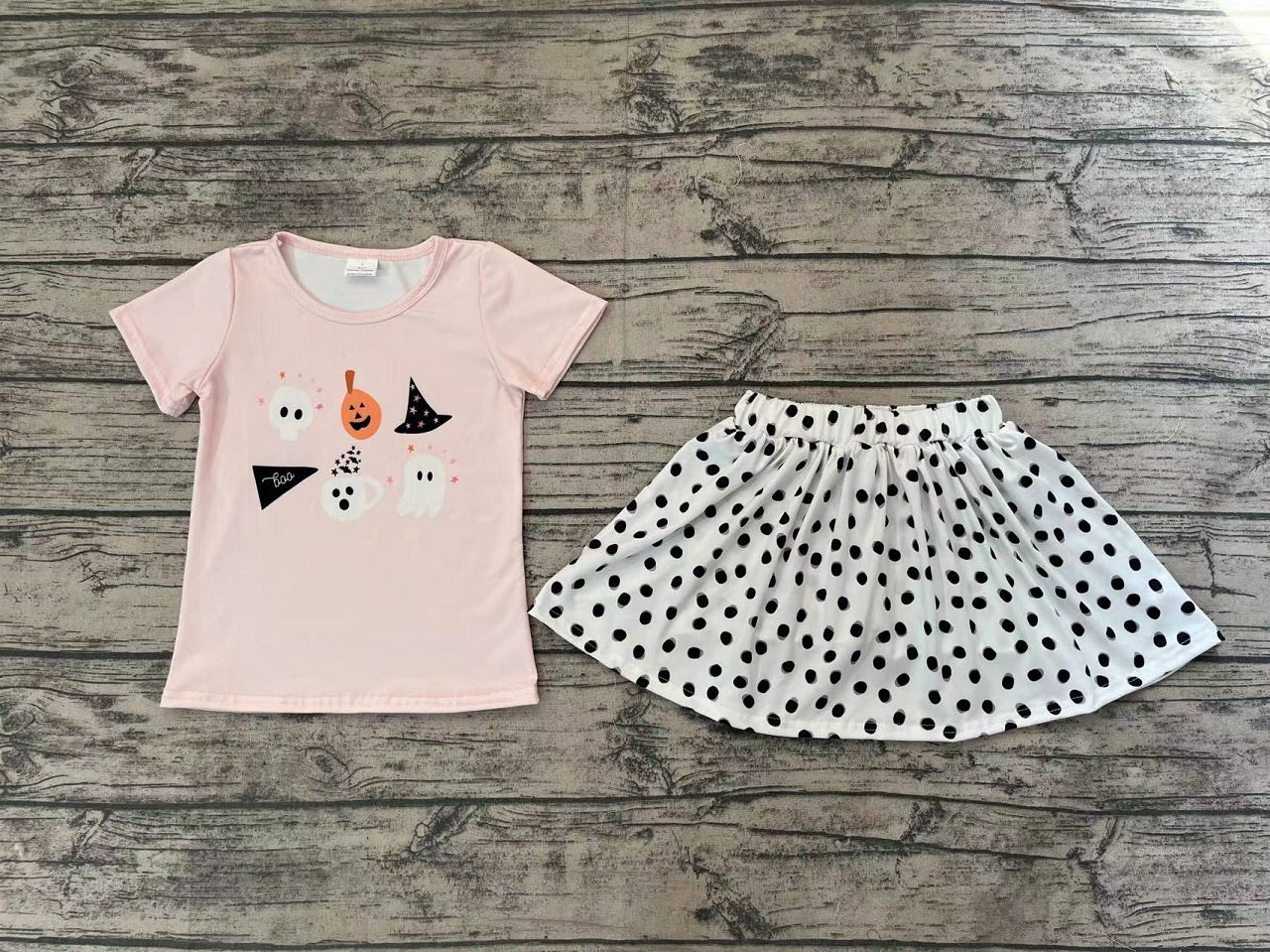 Baby Girl Halloween Short Sleeves Pumpkin Shirt Skirt With Shorts Set