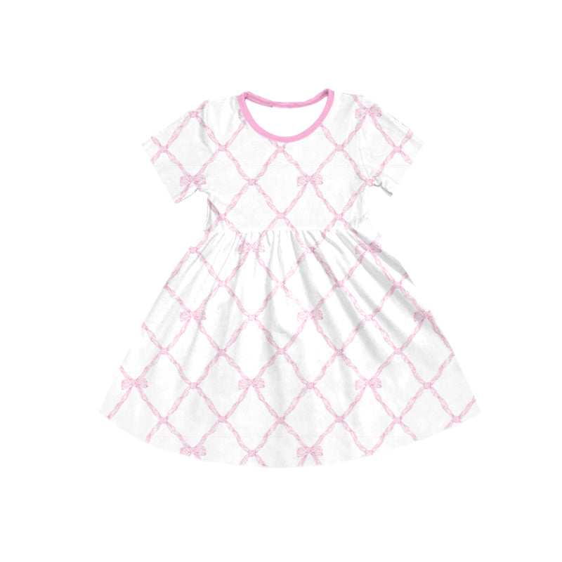 Pre-order Baby Girl Pink Bows Short Sleeves Dress