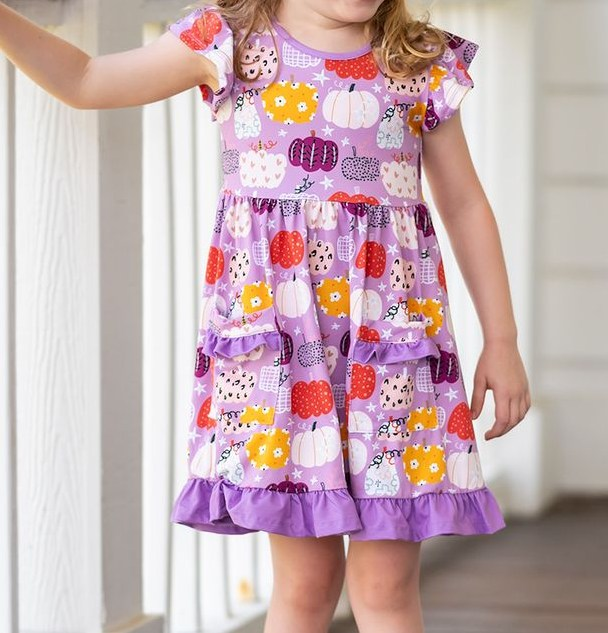 Pre-order Baby Girl Short Sleeves Pumpkin Purple Dress