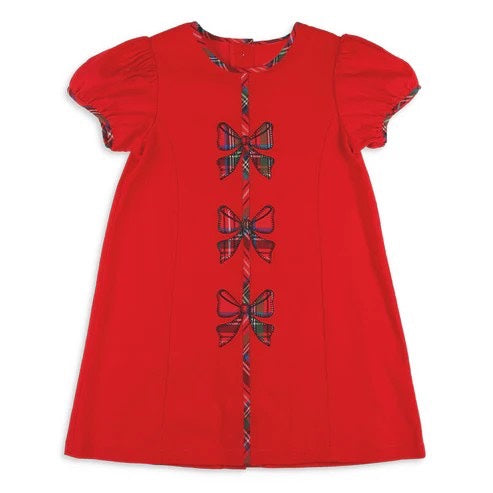 Pre-order Baby Girl Short Sleeves Bows Red Christmas Dress