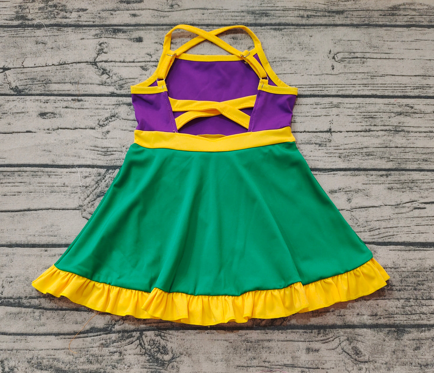 Baby Girl Sleeveless Mardi Gras Purple Green Yellow Athletic Active Wear Knee Length Shorts Dress