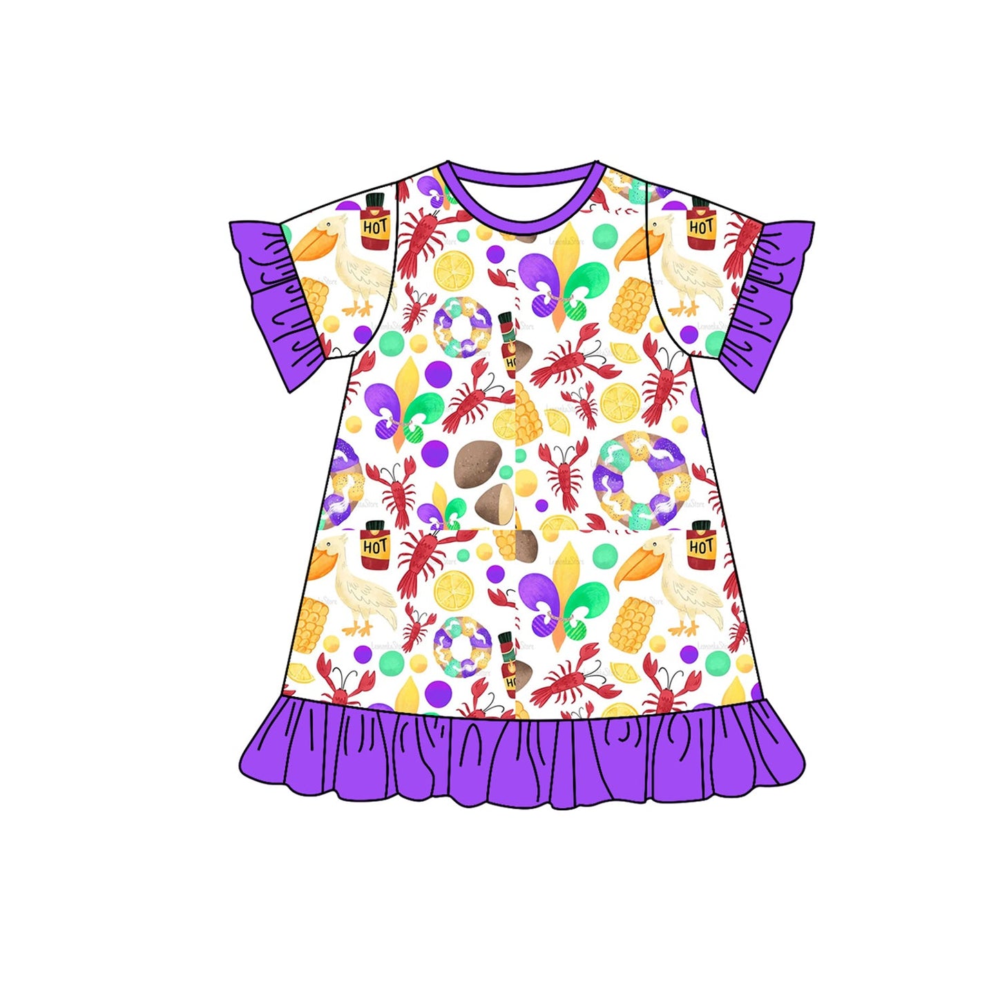 Pre-order Baby Girl Mardi Gras Anchor Knee Length Dress