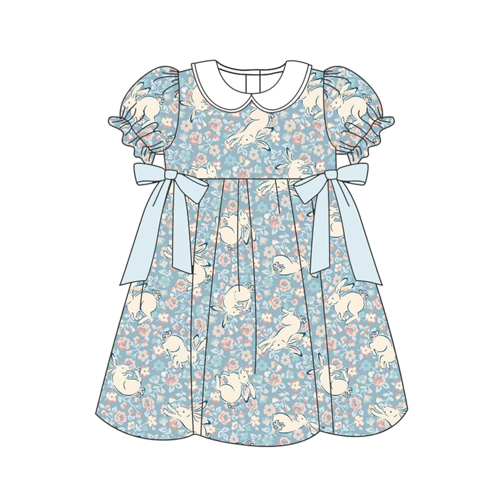 Pre-order Baby Girl Easter Bunny Flower Bows Knee Length Dress