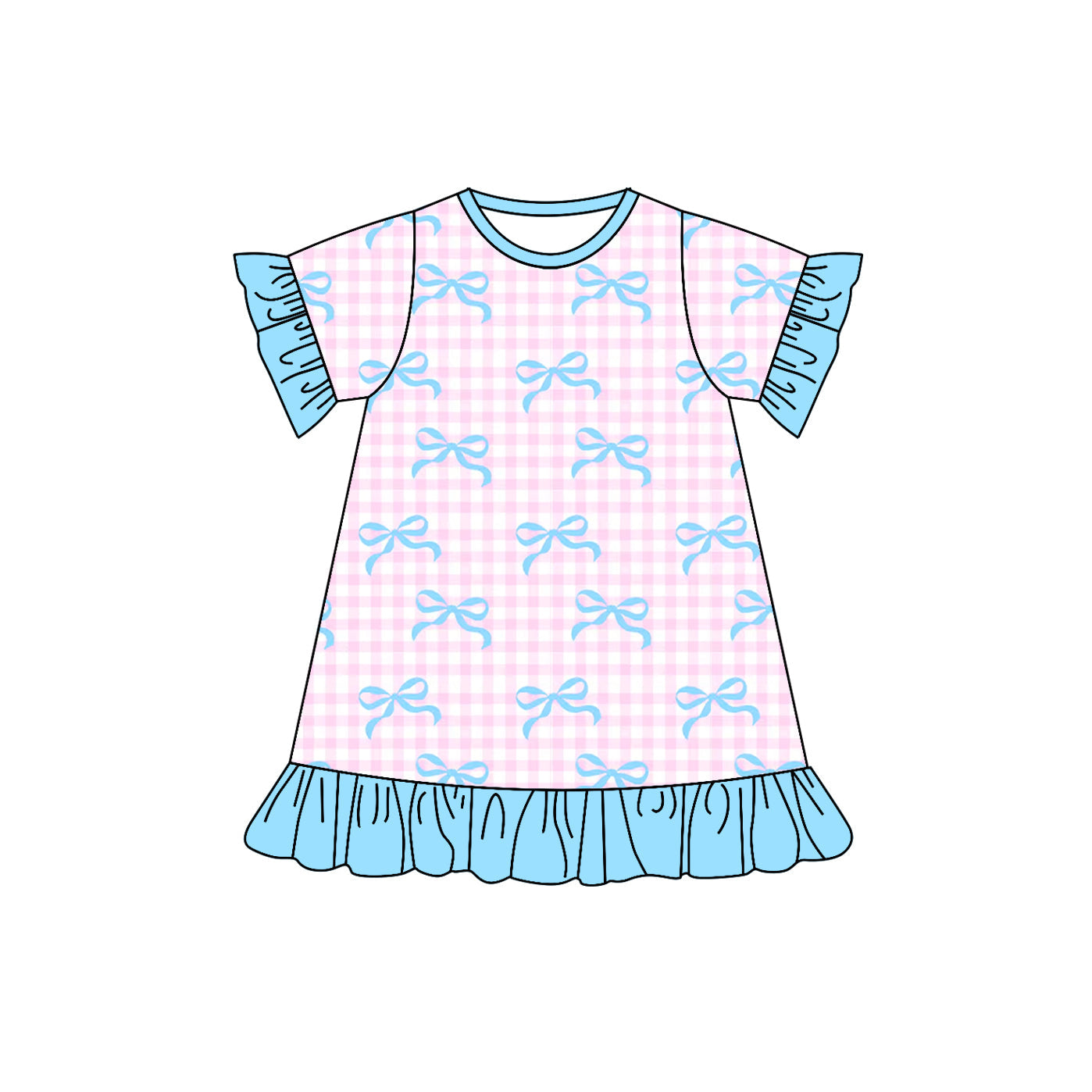 Pre-order Baby Girl Checkered Bows Ruffle Knee Length Dress