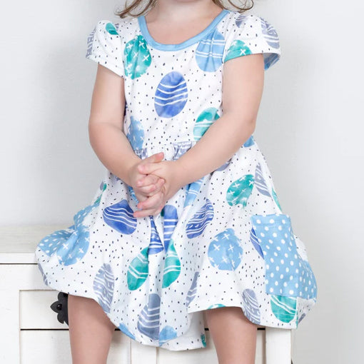 Pre-order Baby Girl Easter Eggs Pockets Knee Length Dress