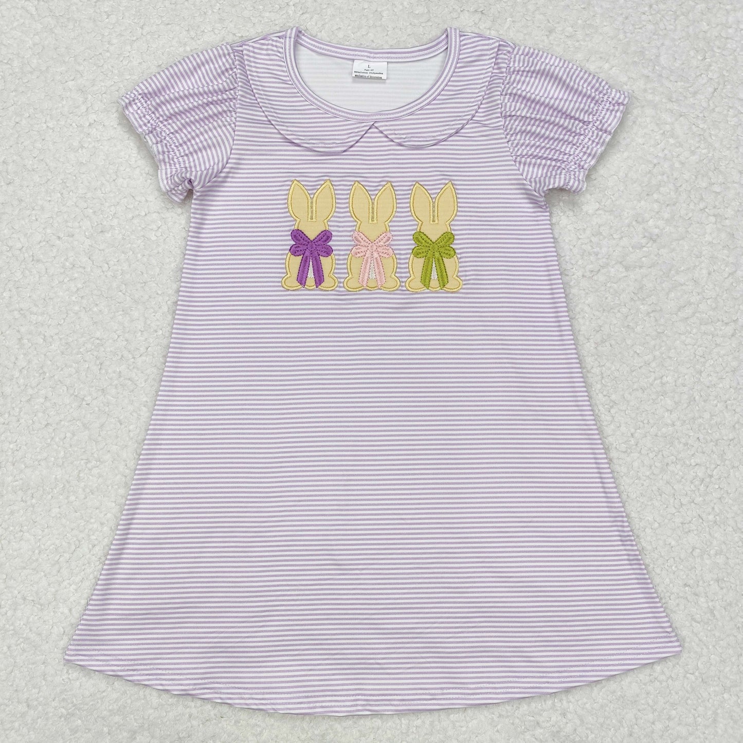 Baby Girl Short Sleeves Easter Embroidery Rabbit Stripes Sibling Sister Dress Romper