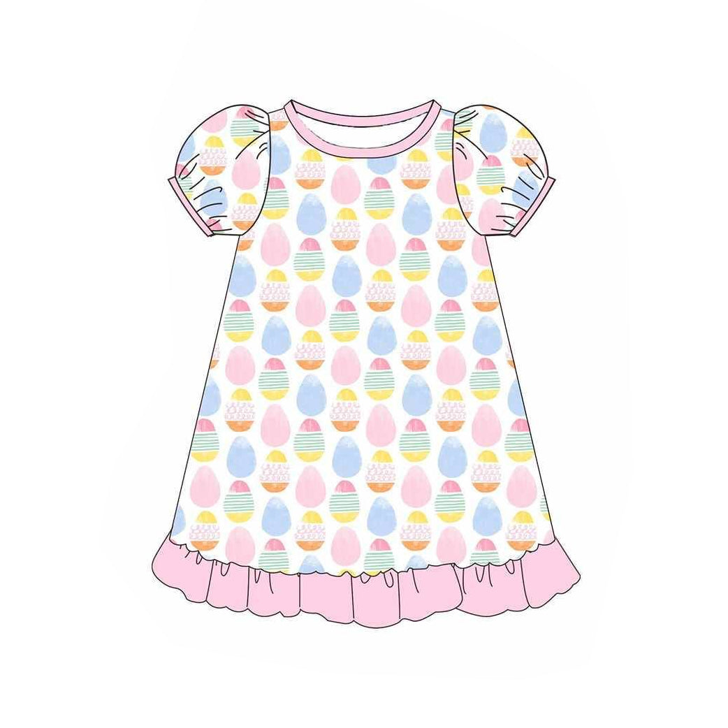 Preorder Baby Girl Easter Eggs Pink Ruffle Knee Length Dress
