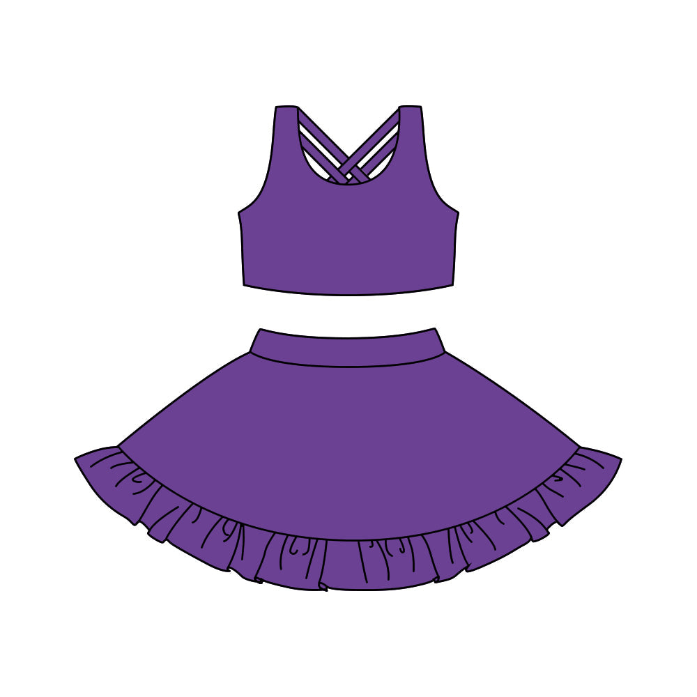 Preorder Baby Girl Purple Athletic Active Wear Top Shorts Skirt Clothes Set