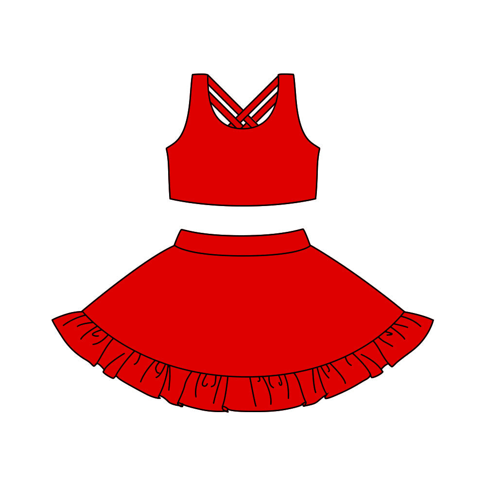 Preorder Baby Girl Red Athletic Active Wear Top Shorts Skirt Clothes Set