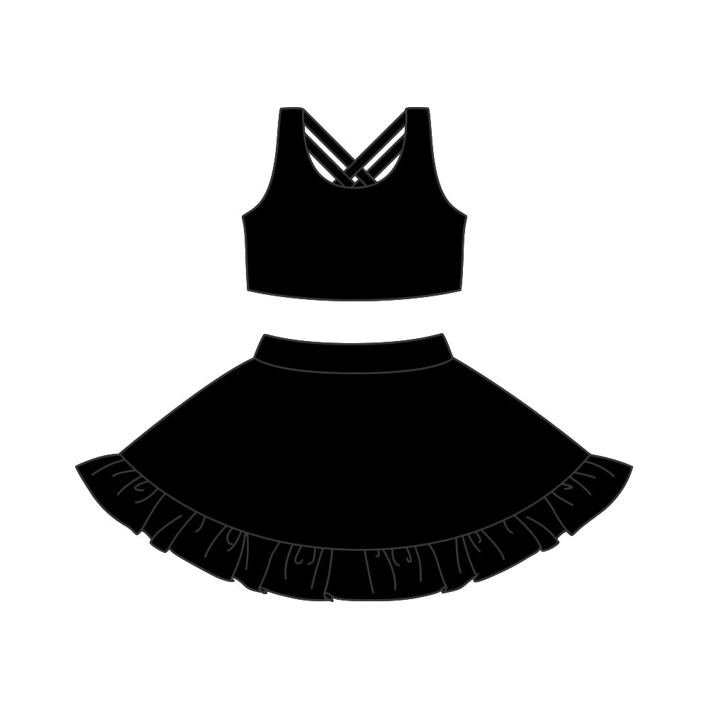 Preorder Baby Girl Black Athletic Active Wear Top Shorts Skirt Clothes Set