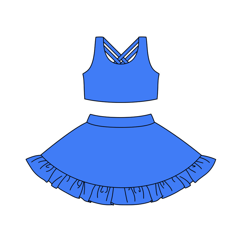Preorder Baby Girl Blue Athletic Active Wear Top Shorts Skirt Clothes Set