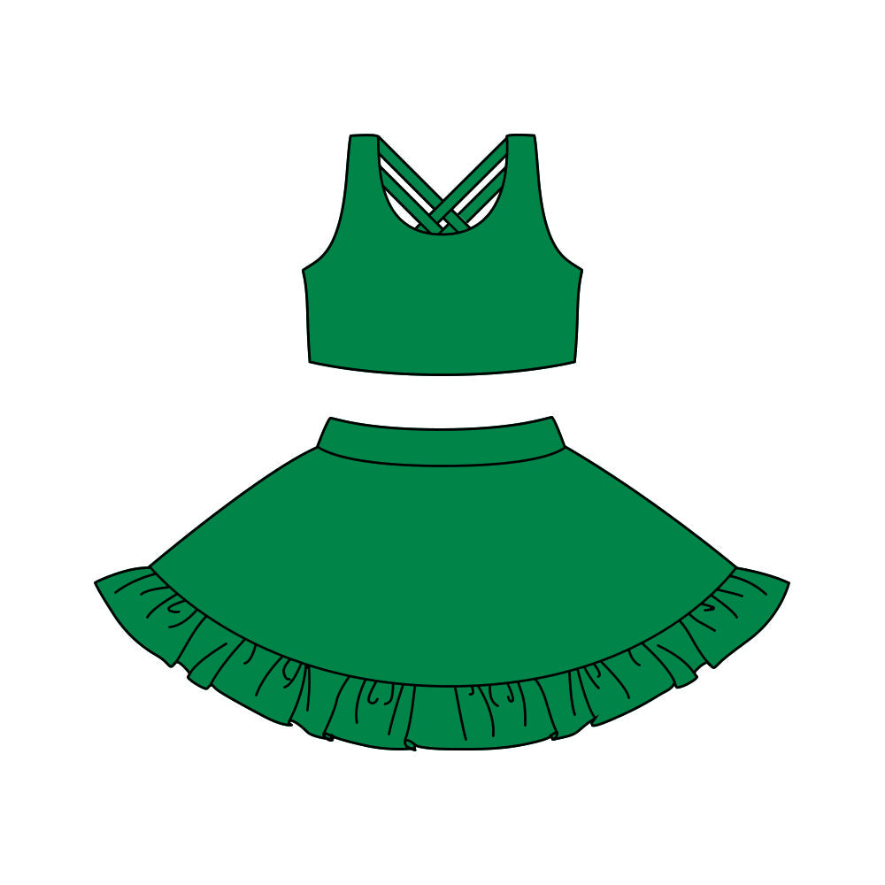 Preorder Baby Girl Green Athletic Active Wear Top Shorts Skirt Clothes Set