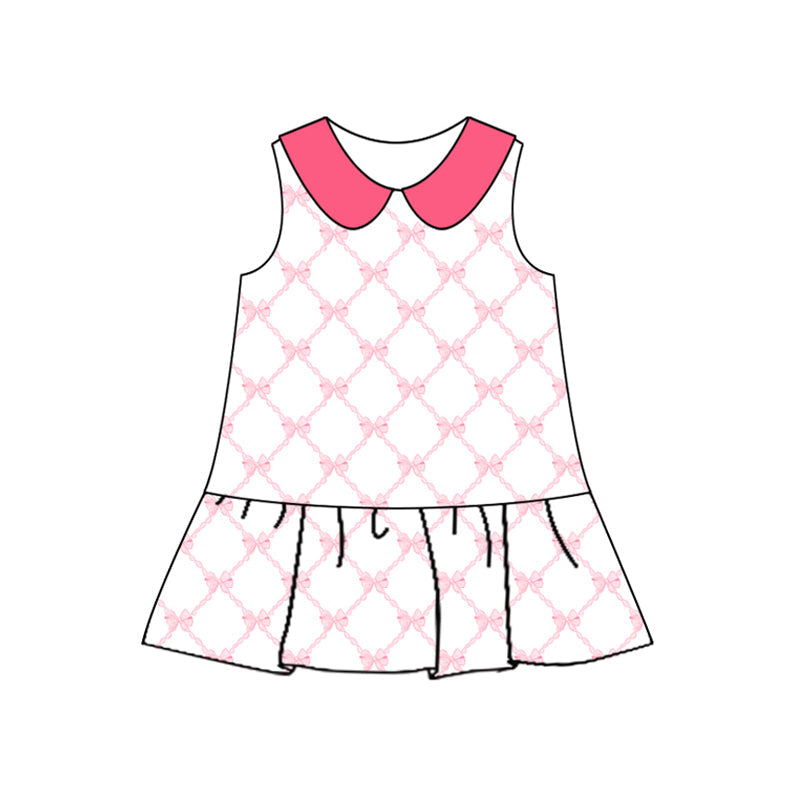 Preorder Baby Girl Pink Bows Collar Knee Length Dress