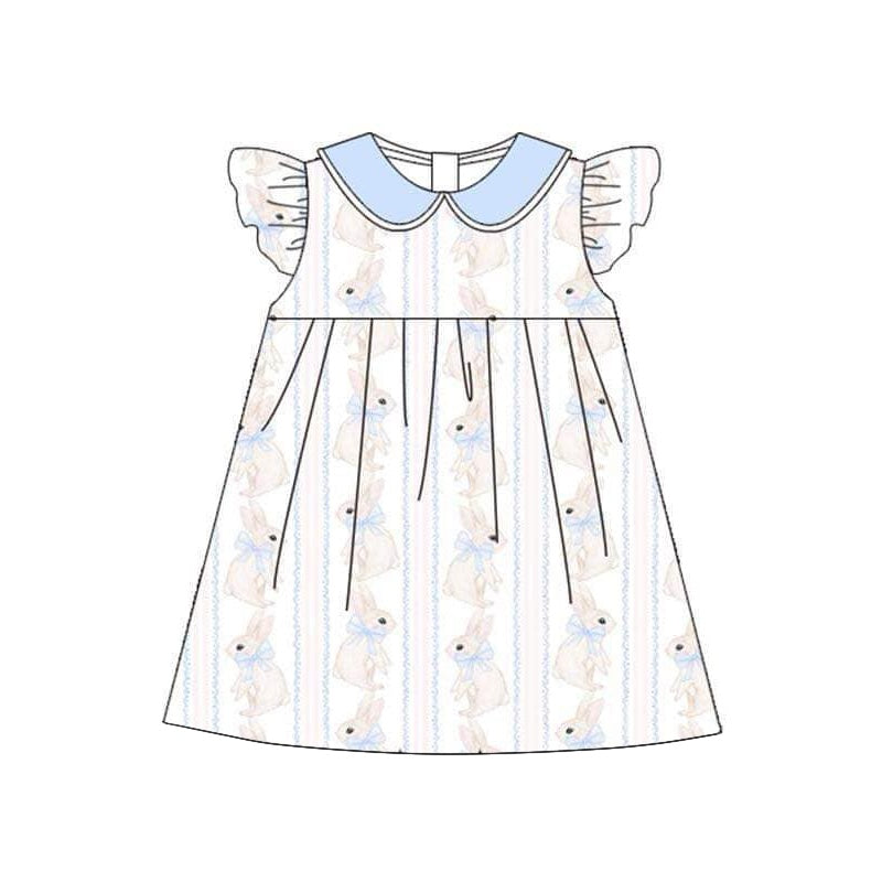 Preorder Baby Girl Short Sleeves Easter Rabbit Knee Length Dress