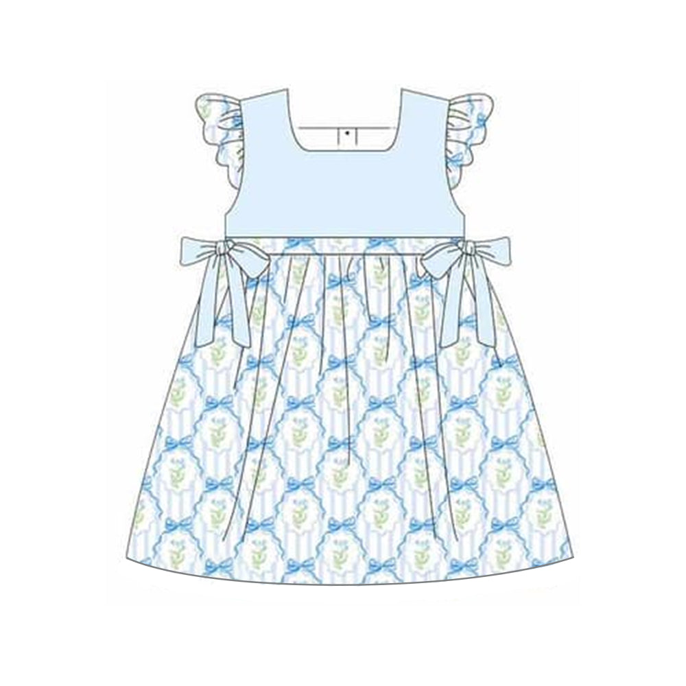 Preorder Baby Girl Short Sleeves Bows Knee Length Dress