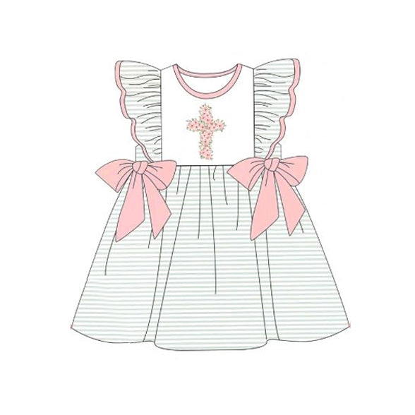 Preorder Baby Girl Easter Cross Bows Knee Length Dress