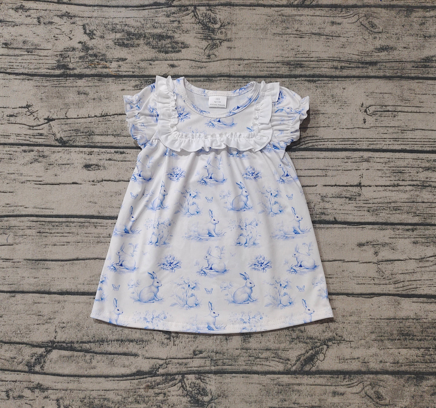 Baby Girl Short Sleeves Rabbit Butterfly Knee Length Easter Dress