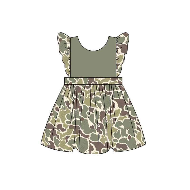Preorder Baby Girl Short Sleeves Green Camo Knee Length Dress