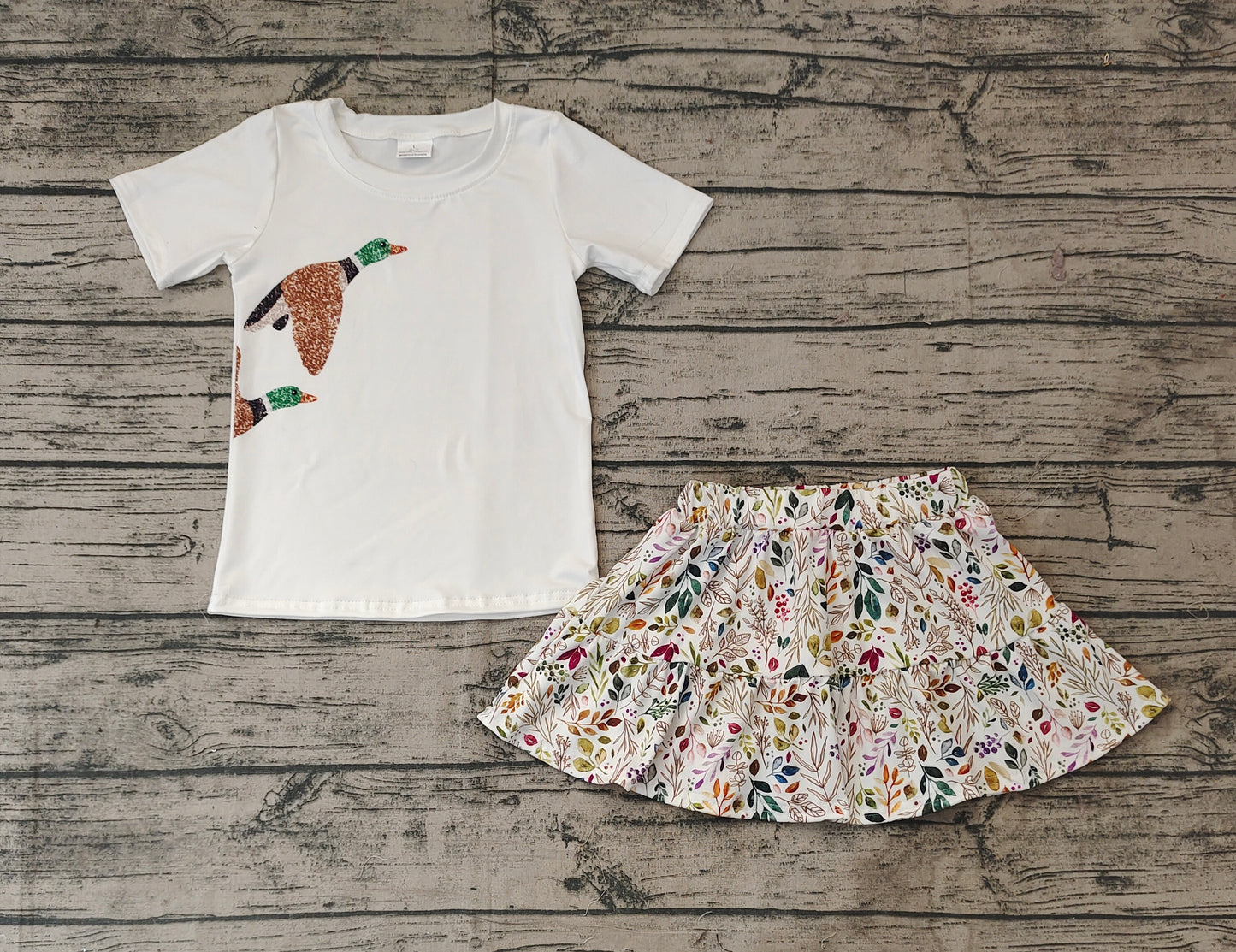 Baby Girl Short Sleeves Duck Shirt Floral Skirt Clothes Set