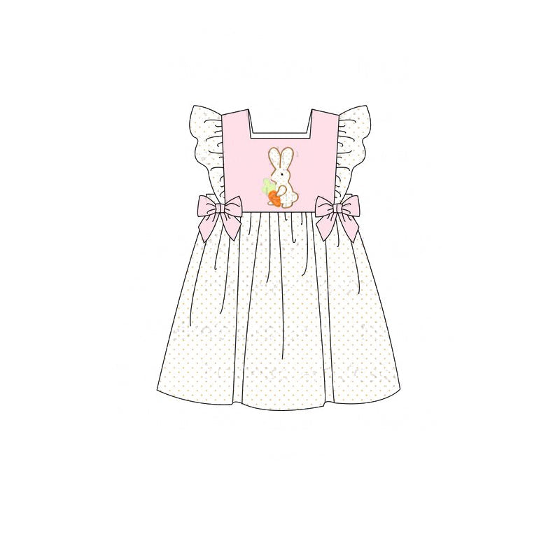 Preorder Baby Girl Short Sleeves Easter Rabbit Carrot Bows Knee Length Dress