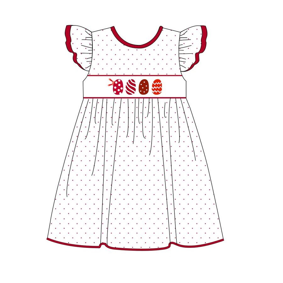 Preorder Baby Girl Short Sleeves Easter Eggs Knee Length Dress