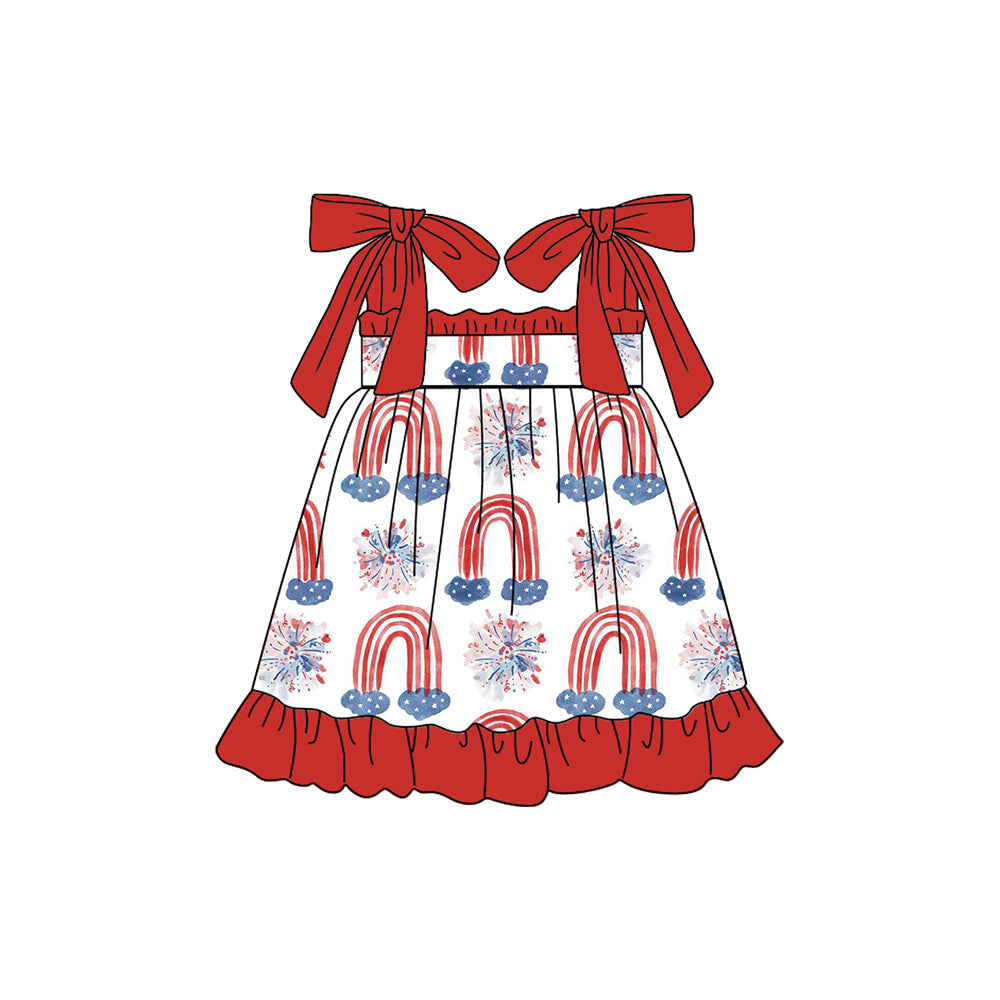 Preorder Baby Girl July 4th Rainbow Fireworks Straps Knee Length Dress