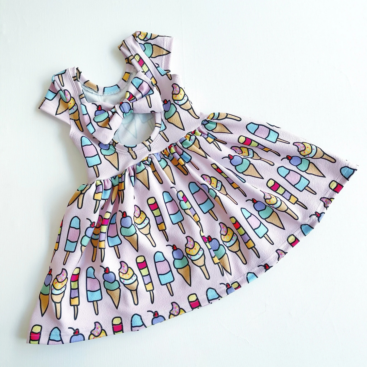 Preorder Baby Girl Short Sleeves Popstick Back Bow Knee Length Dress