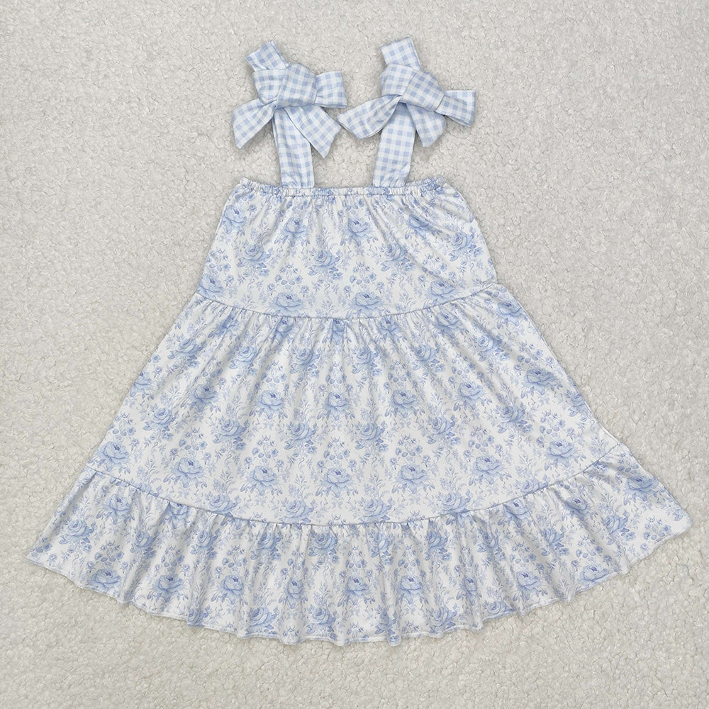 Baby Girl Straps Blue Flower Sibing Sister Dress Clothes Set RTS
