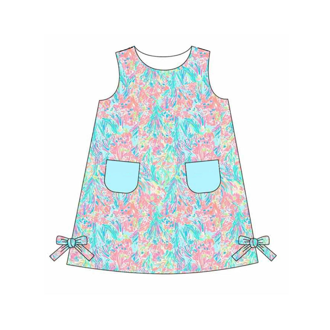 Preorder Baby Girl Sleeveless Sea Weed Pockets Knee Length Dress