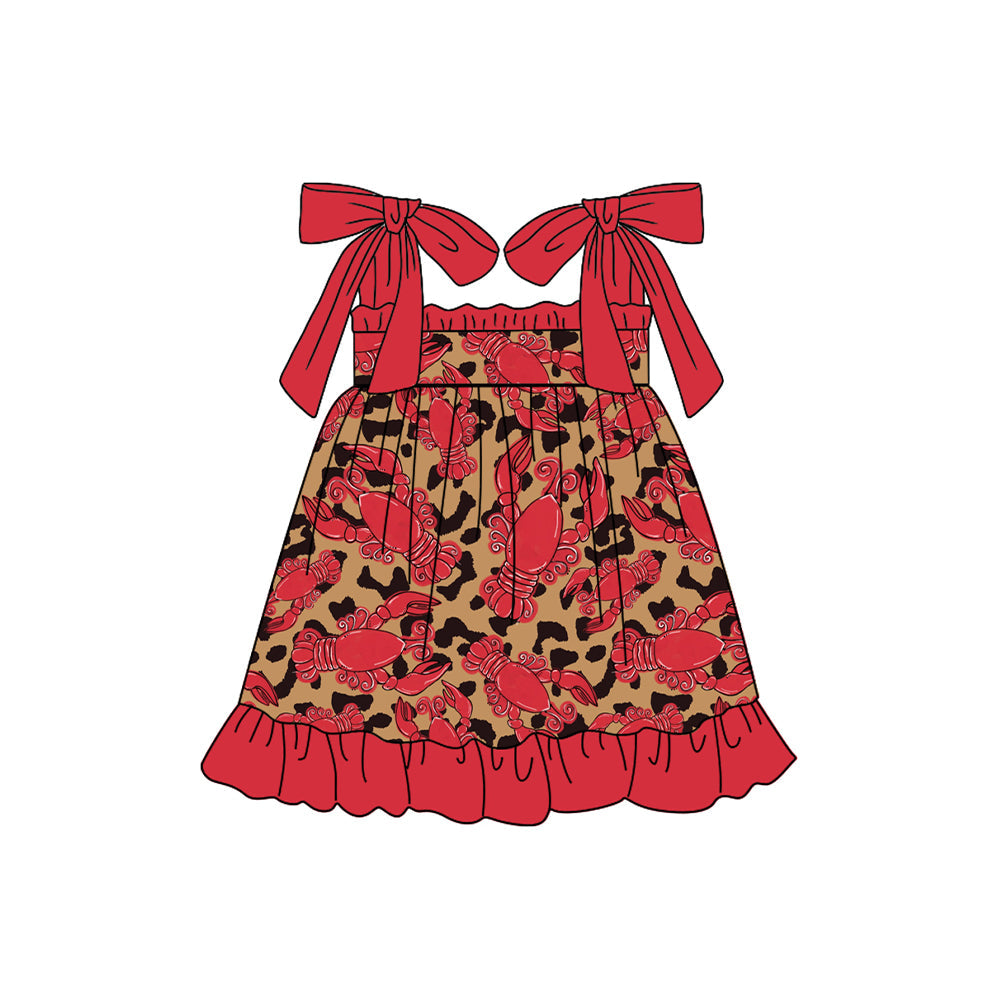 Preorder Baby Girl Straps Red Leopard Crawfish Knee Length Dress