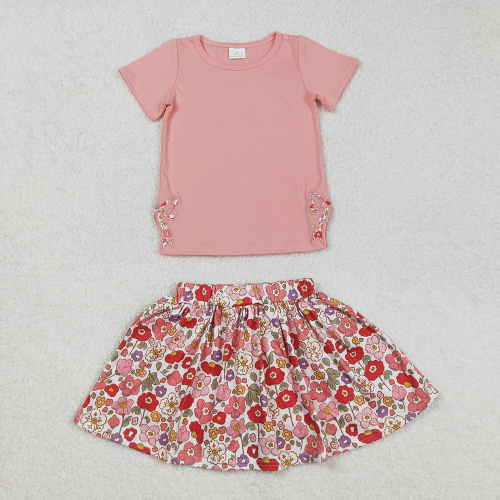 Baby Girl Embroidery Bows Pink Shirt Flower Shorts Skorts Sibling Set RTS