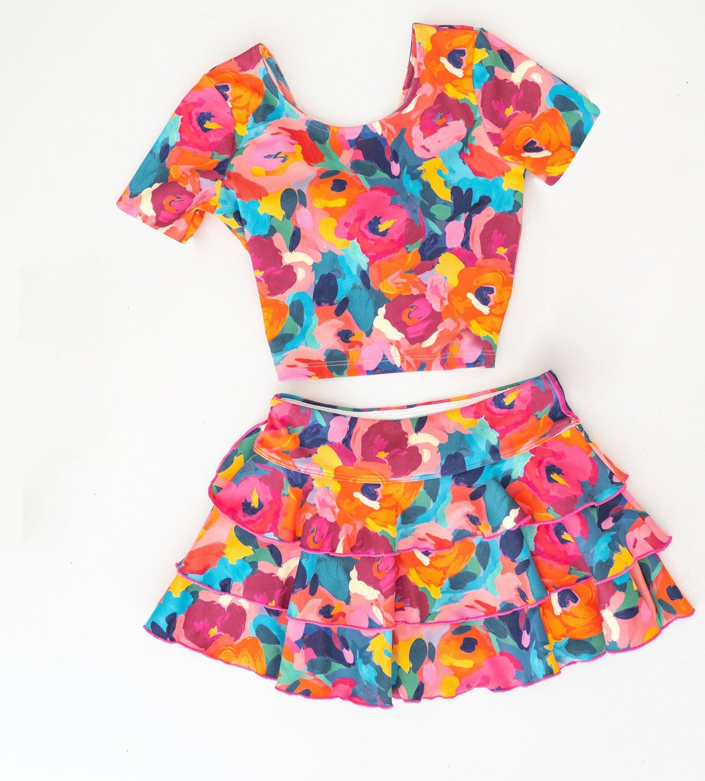 Preorder Baby Girl Short Sleeves Shirt Flower Ruffle Skirt Summer Clothes Set