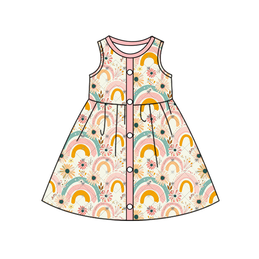 Preorder Baby Girl Sleeveless Rainbow Flower Knee Length Dress