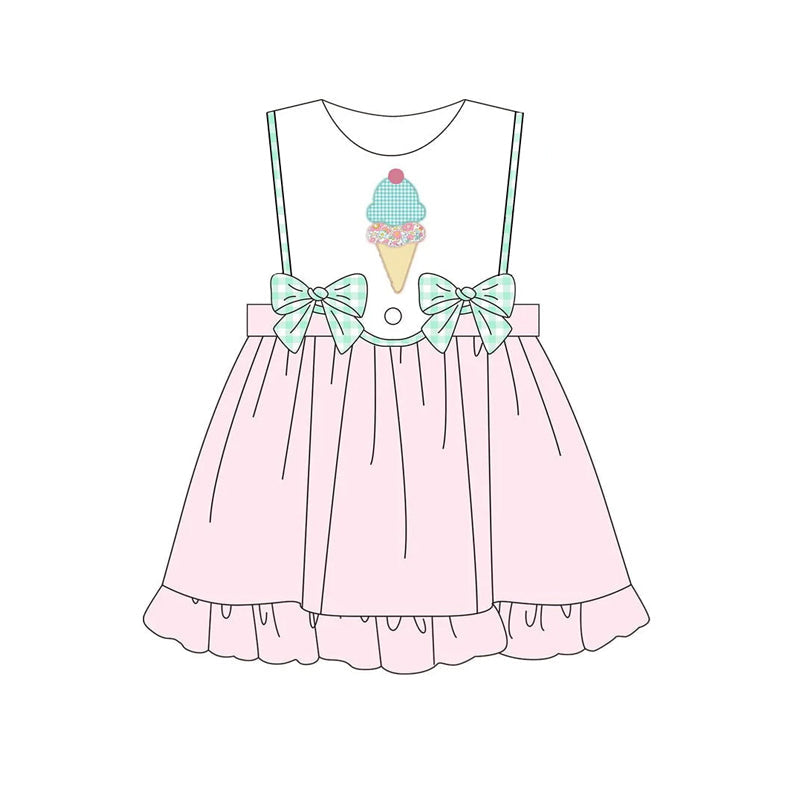 Preorder Baby Girl Sleeveless Popsicle Bows Pink Knee Length Dress