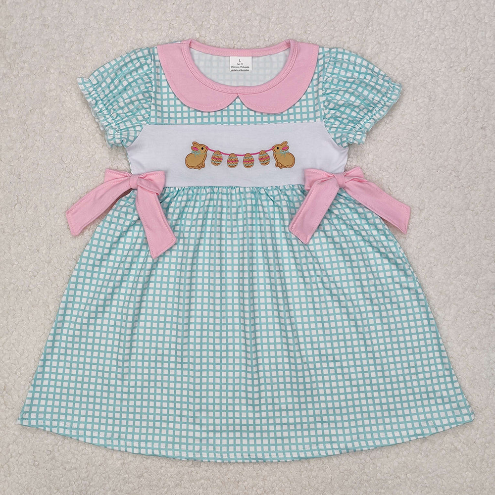 Baby Girl Short Sleeves Embroidery Easter Rabbits Eggs Sibling Dress Set Clothes RTS