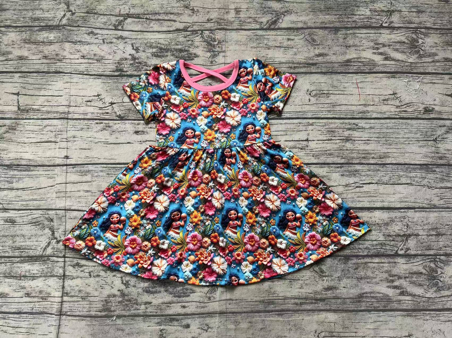 Baby Girl Short Sleeves Princess Flower Knee Length Dress RTS